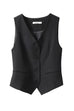 Moxidress V Neck Button Up Pocketed Blazer Vest