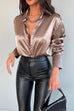 Moxidress Chic Long Sleeves Button Down Satin Bouse Shirt