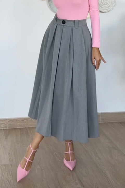 Moxidress High Rise Pleated A-line Midi Skirt