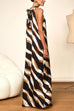 Moxidress Tie Neck Sleeveless Color Block Printed Maxi Dress