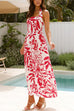 Halter Backless Printed Maxi Vacation Dress