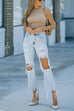 Moxidress Raw Hem Ripped Hole Cropped Jeans