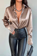 Moxidress Chic Long Sleeves Button Down Satin Bouse Shirt