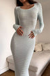 Moxidress Long Sleeves Hollow Out Crochet Knit Midi Dress