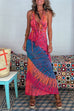 Moxidress Ruffle Trim Halter Lace-up Backless Tie Dye Maxi Dress