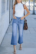 Moxidress Patch Pocket Straight Wide Leg Cropped Jeans