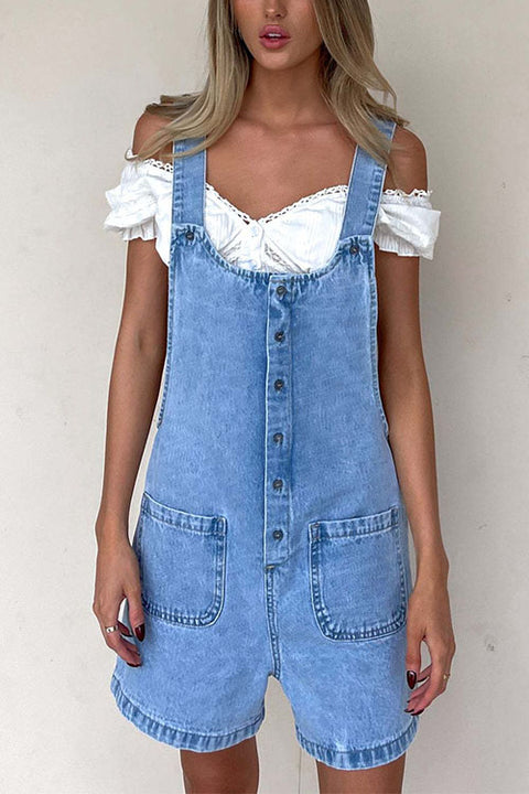 Moxidress Button Up Pocketed Denim Romper