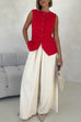 Moxidress Elastic Waist Wide Leg Cotton Linen Palazzo Pants