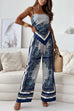 Moxidress Tie Knot Backless Cami Top Wide Leg Pants Printed Set