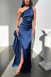 Moxidress One Shoulder High Slit Satin Maxi Party Dress