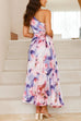 Moxidress One Shoulder Sleeveless Cut Out Floral Print Pleated Maxi Dress