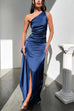 Moxidress One Shoulder High Slit Satin Maxi Party Dress