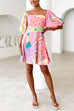 Moxidress Puff Sleeves Backlesss Rio Print A-line Mini Dress