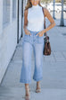 Moxidress Patch Pocket Straight Wide Leg Cropped Jeans