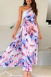 Moxidress One Shoulder Sleeveless Cut Out Floral Print Pleated Maxi Dress