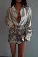 Moxidress Chic Long Sleeves Button Down Satin Bouse Shirt