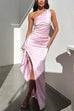 Moxidress One Shoulder High Slit Satin Maxi Party Dress