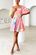 Moxidress Puff Sleeves Backlesss Rio Print A-line Mini Dress