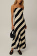 Strapless Tube Color Block Stripes Maxi Dress