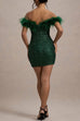 Moxidress Off Shoulder Feather Trim Sequin Mini Party Dress