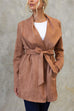 Moxidress Collared Open Front Faux Suede Coat with Belt