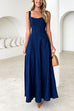 Square Neck Sleeveless Swing Denim Maxi Dress