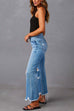 Moxidress Raw Hem Ripped Flare Bottoms Denim Pants