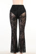 Moxidress Elastic Waist Bell Bottomed Mesh Lace Pants