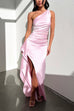 Moxidress One Shoulder High Slit Satin Maxi Party Dress