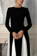 Moxidress Long Sleeves Color Block Swing Maxi Dress