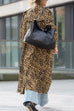 Moxidress Lapel Open Front Leopard Midi Trendy Coat