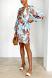 V Neck Tie Knot Printed Wrap Mini Dress