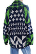 Moxidress Button Down Drawstring Hem Geometric Pattern Sweater Cardigan