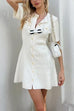 Moxidress Short Sleeves Button Down Mini Knit Dress