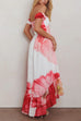 Off Shoulder Ruched Bust Ruffle Hem Floral Print Maxi Dress