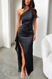 Moxidress One Shoulder High Slit Satin Maxi Party Dress