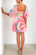 Moxidress Puff Sleeves Backlesss Rio Print A-line Mini Dress