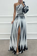 Moxidress One Shoulder Waisted Slit Printed Maxi Dress