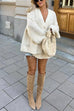 Moxidress V Neck Button Up Solid Loose Sweater