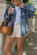 Moxidress Vintage Button Down Pocketed Denim Jacket