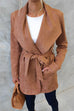 Moxidress Collared Open Front Faux Suede Coat with Belt