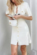 Moxidress Short Sleeves Button Down Mini Knit Dress