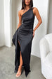 Moxidress One Shoulder High Slit Satin Maxi Party Dress