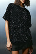 Moxidress Round Neck Short Sleeves Glitter Sequin Top