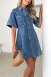 Short Sleeves Collared Button Down Denim Mini Dress