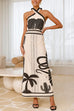 Moxidress Palm Canyon Print Criss Cross Halter Maxi Dress