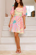 Moxidress Puff Sleeves Backlesss Rio Print A-line Mini Dress