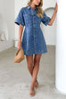 Short Sleeves Collared Button Down Denim Mini Dress