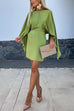 Moxidress Open Back Batwing Sleeves Waisted Mini Dress