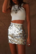 Moxidress Elastic Waist Sequin Bodycon Mini Skirt